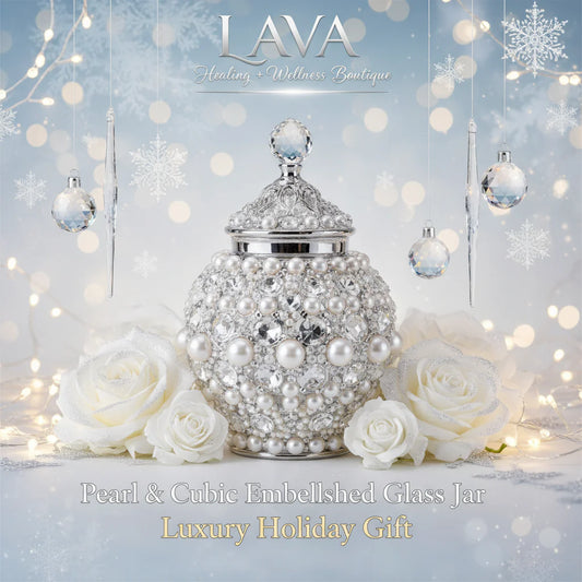 Pearl and cubic embellished glass jar